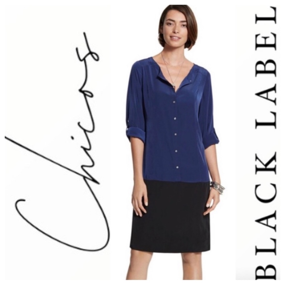 🆕 CHICOS $129 Black Label Color Blocked Dress size 3 or XL Career work